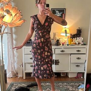 Realisation Par Black and Pink Floral Midi Dress